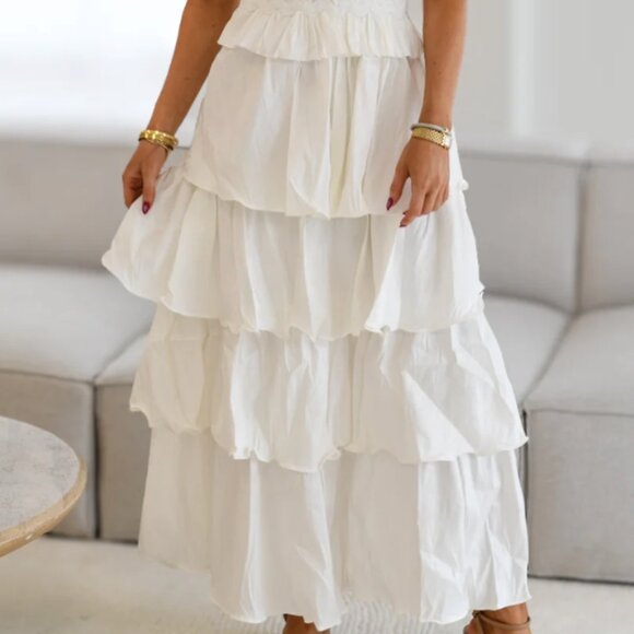 White Jada Ruffle Flirty Midi Dress by Fancy Boutique - Picture 2 of 2